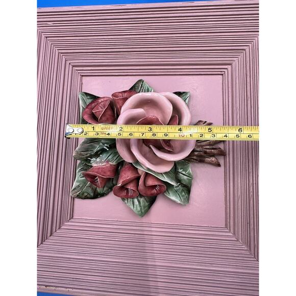 VTG Set/ 2 Porcelain Pink Rose Bouquet 3D Art Shadow Box Wood Framed - Rare Find - Picture 12 of 15